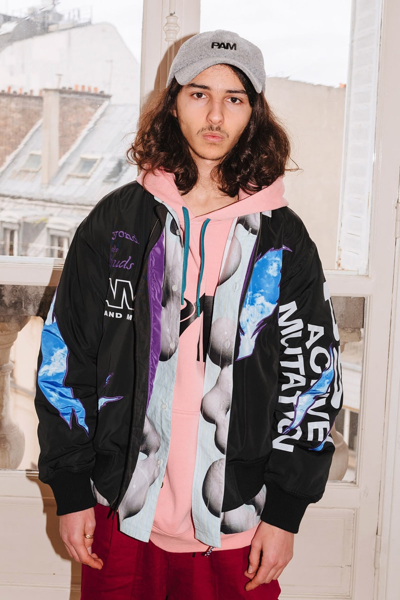 PAM Perks and mini Fall Winter 2019 Beyond The Clouds Collection neon graphics bomber jacket flower motif jewelry polartec outerwear sweatpants patchwork flannels