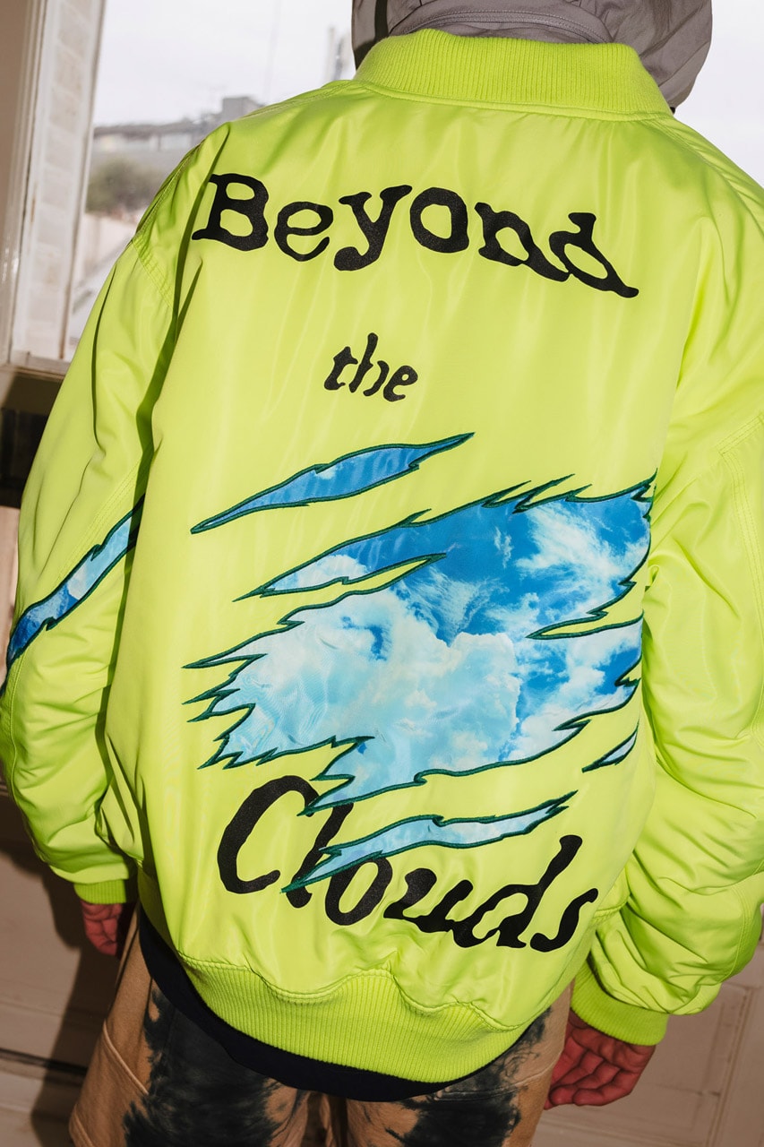 PAM Perks and mini Fall Winter 2019 Beyond The Clouds Collection neon graphics bomber jacket flower motif jewelry polartec outerwear sweatpants patchwork flannels