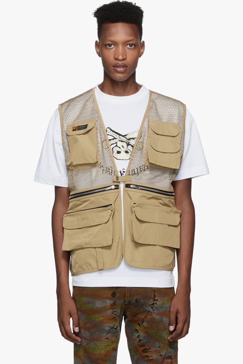 Palm Angels Black Hunting Bomber Mesh Hunting Vest Beige Francesco Ragazzi Made In Italy Satin poacher deer logo man ray graphic milan tactical