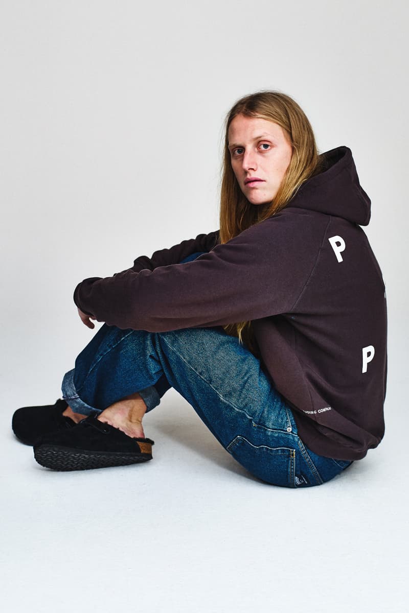 Pop Trading Company Fall/Winter 2019 Lookbook Hoodies Jackets Bucket Hats Long Sleeves Gray Blue Green Orange Flannel White Stripes