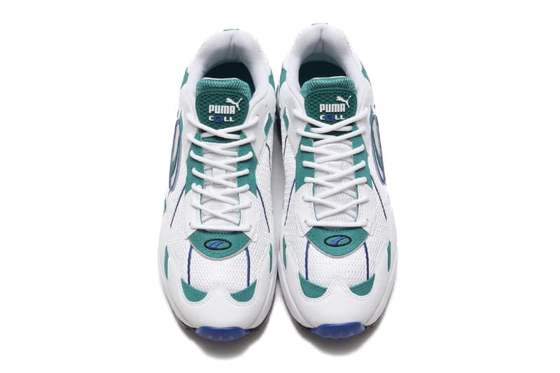 PUMA CELL Ultra OG White Teal peacoat jaffa orange blue navy suede leather mesh cell technology hexagonal cushioning retro logo translucent heel