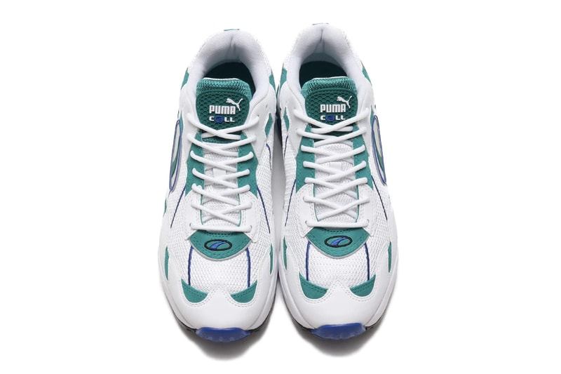 PUMA CELL Ultra OG White Teal peacoat jaffa orange blue navy suede leather mesh cell technology hexagonal cushioning retro logo translucent heel