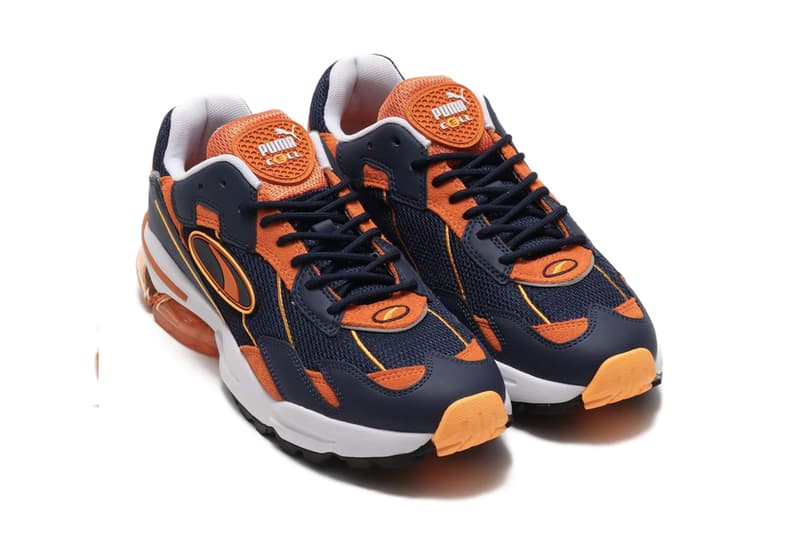 PUMA CELL Ultra OG White Teal peacoat jaffa orange blue navy suede leather mesh cell technology hexagonal cushioning retro logo translucent heel
