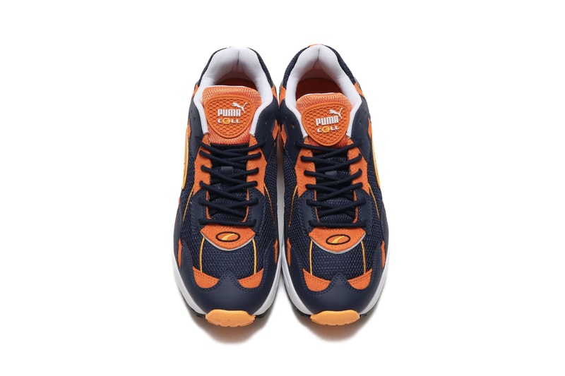 PUMA CELL Ultra OG White Teal peacoat jaffa orange blue navy suede leather mesh cell technology hexagonal cushioning retro logo translucent heel