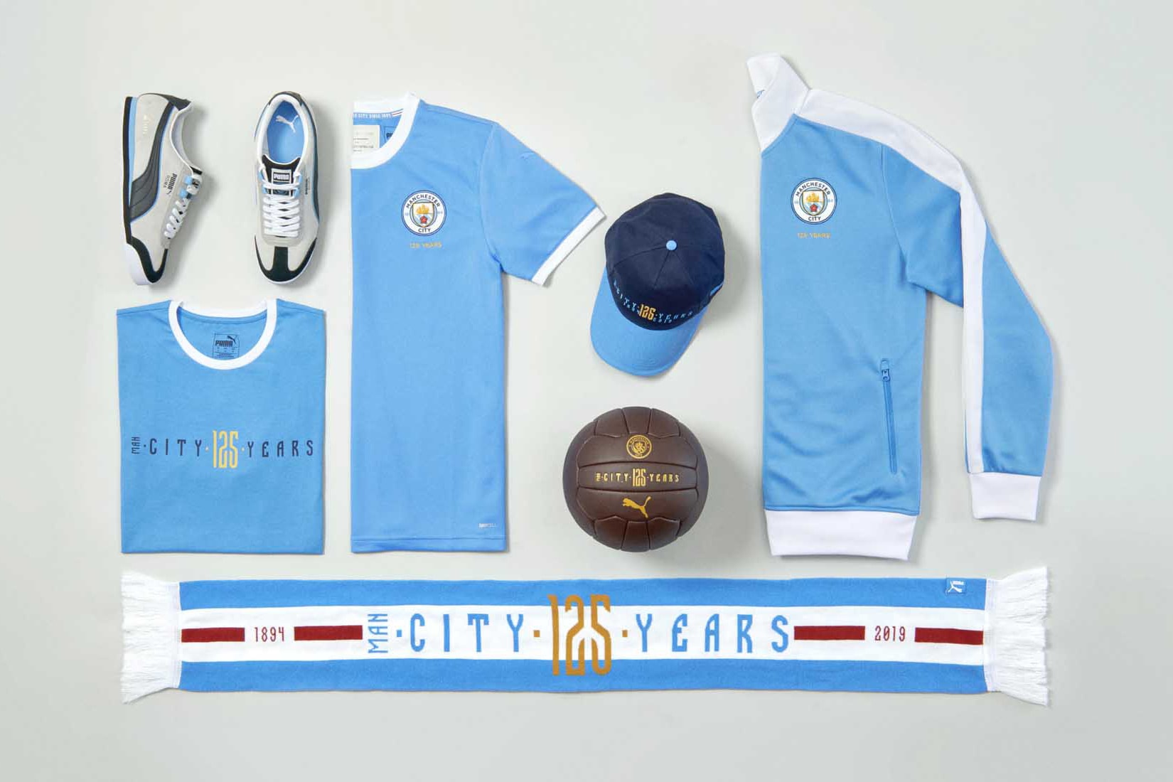 PUMA x Manchester City 125th Anniversary Capsule football soccer apparel collection scarfs track jacket