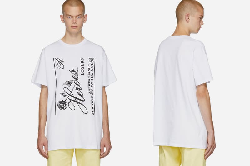 Raf Simons White Heroes Big Fit T Shirt tee graphic butterfly roses cursive antwerp burning down the house 1995 heros losers harder deeper dirtier