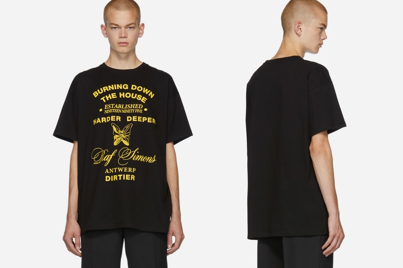Raf Simons White Heroes Big Fit T Shirt tee graphic butterfly roses cursive antwerp burning down the house 1995 heros losers harder deeper dirtier 