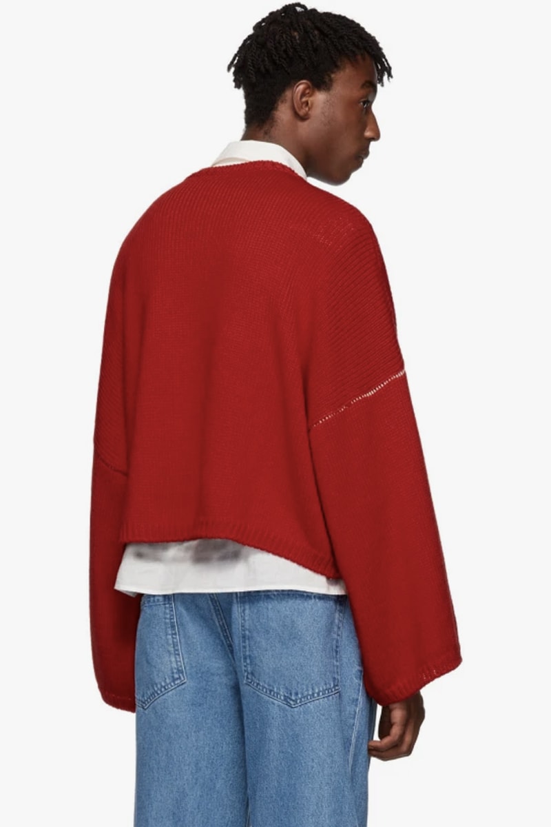 Raf Simons Virgin Wool Cropped Oversized RS Sweater Red Navy Blue intarsia knit fw17 i heart ny sweater iconic piece pullover contrast stitching