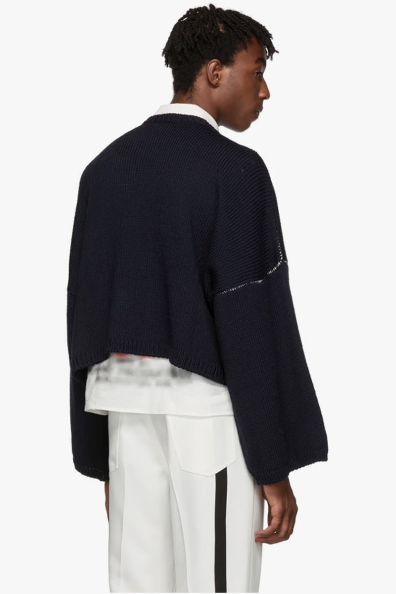 Raf Simons Virgin Wool Cropped Oversized RS Sweater Red Navy Blue intarsia knit fw17 i heart ny sweater iconic piece pullover contrast stitching