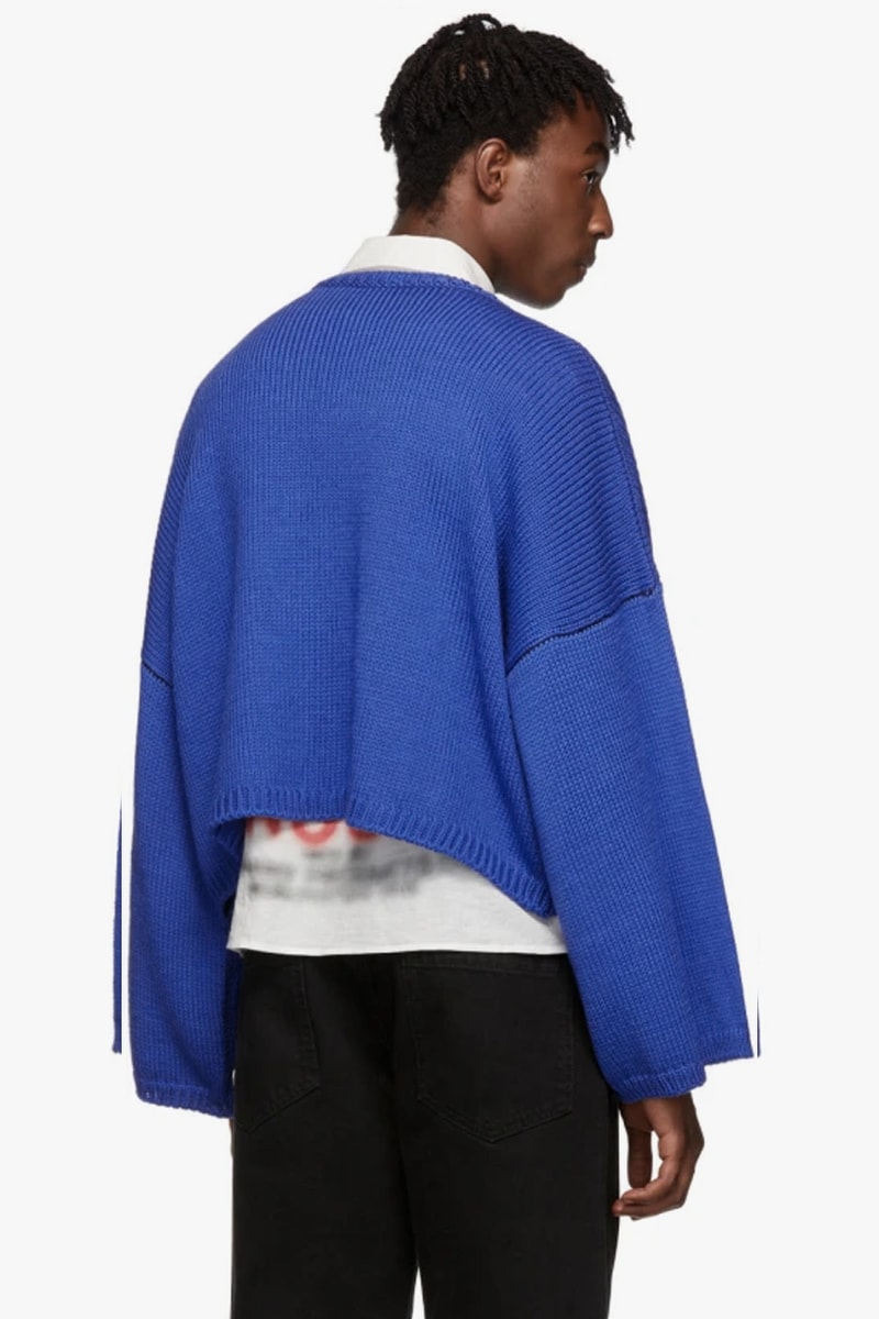 Raf Simons Virgin Wool Cropped Oversized RS Sweater Red Navy Blue intarsia knit fw17 i heart ny sweater iconic piece pullover contrast stitching