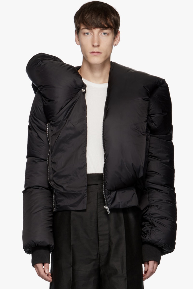 Rick Owens Shoulder Bomber Jacket Black Insert Quilted Parka Black Extreme Soft Blazer fall winter 2019 outerwear goose down made in italy