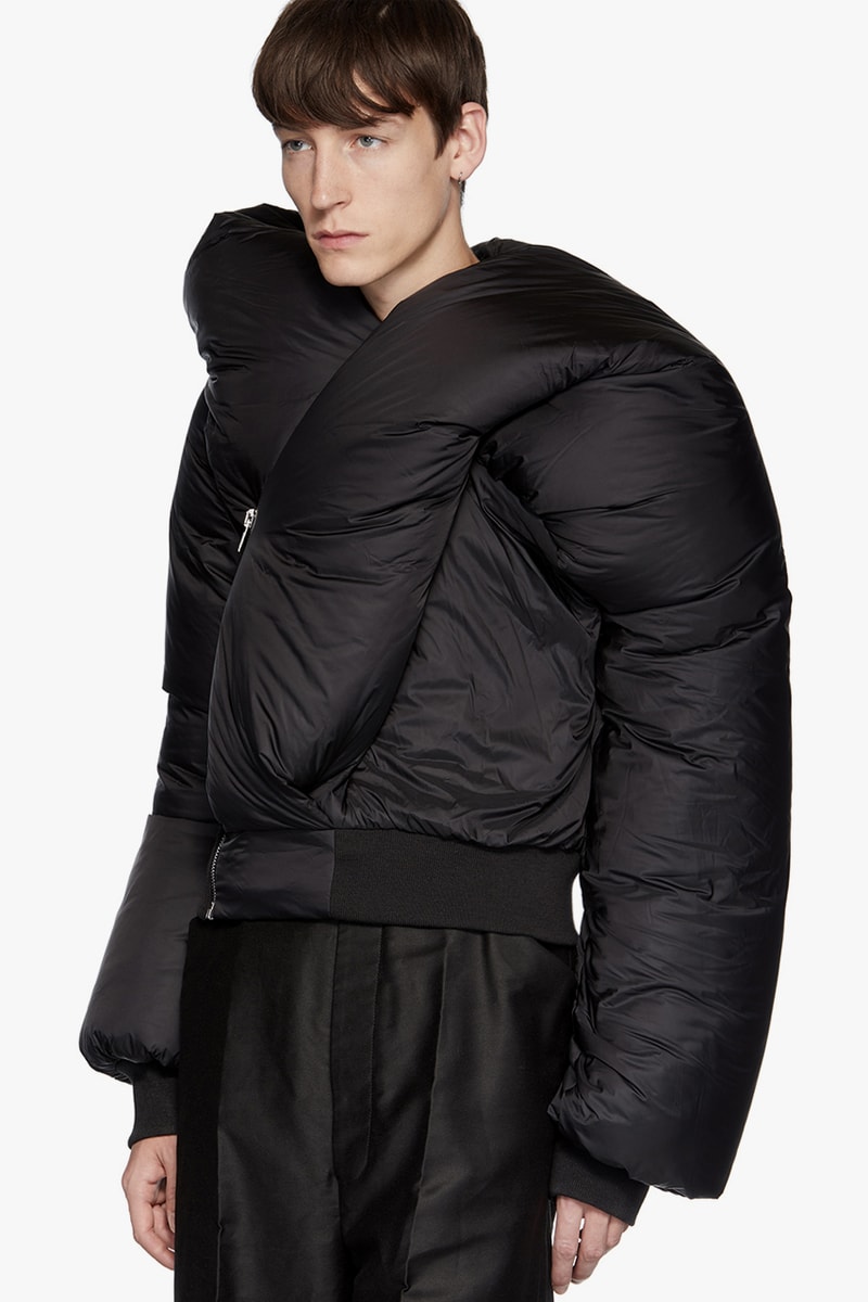 Rick Owens Shoulder Bomber Jacket Black Insert Quilted Parka Black Extreme Soft Blazer fall winter 2019 outerwear goose down made in italy