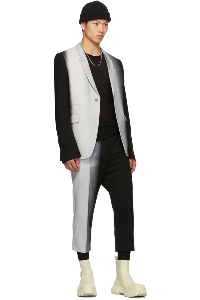 rick owens degrade  black silver tone white blazer trousers suit 