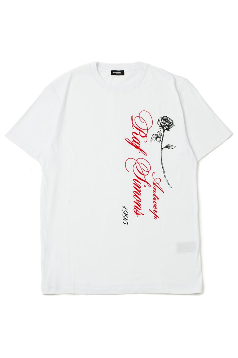 Ron Herman x Raf Simons 10th Anniversary Japan T-Shirt exclusive bespoke t-shirt graphic rose script typography release info price date drop 