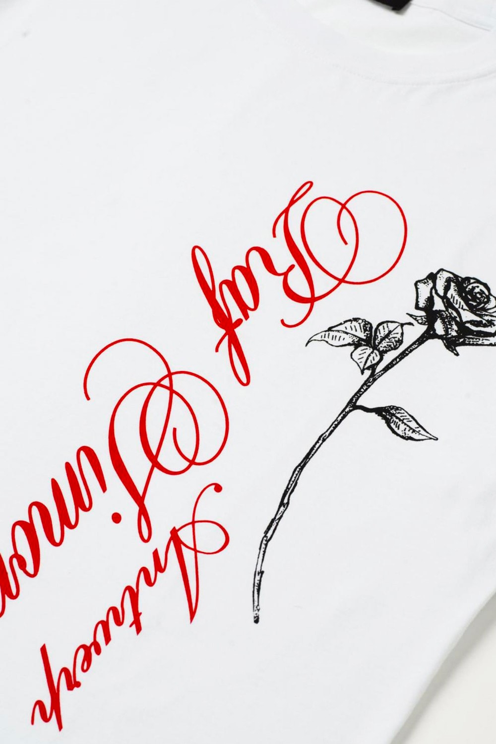 Ron Herman x Raf Simons 10th Anniversary Japan T-Shirt exclusive bespoke t-shirt graphic rose script typography release info price date drop 