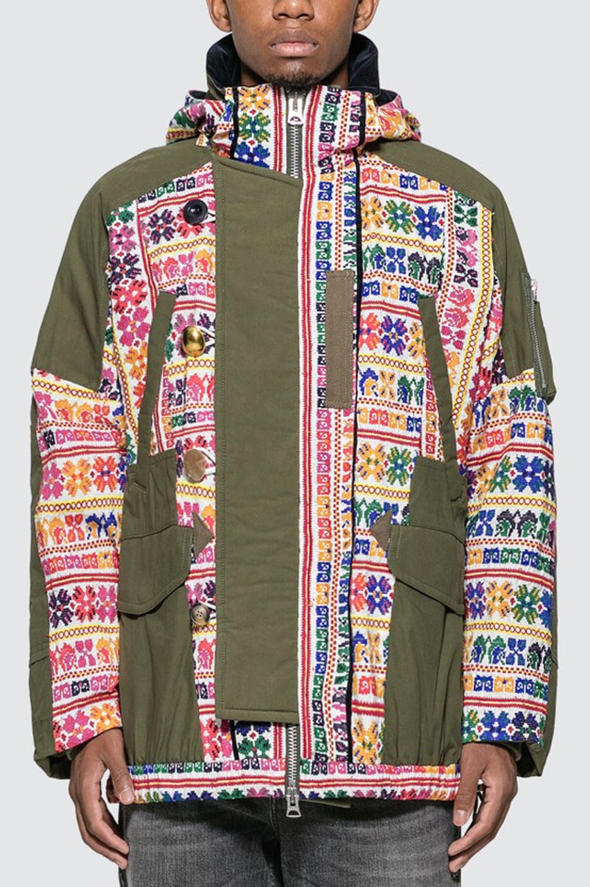 sacai floral stripe jacquard blouson jacket coat green black release buy shop 