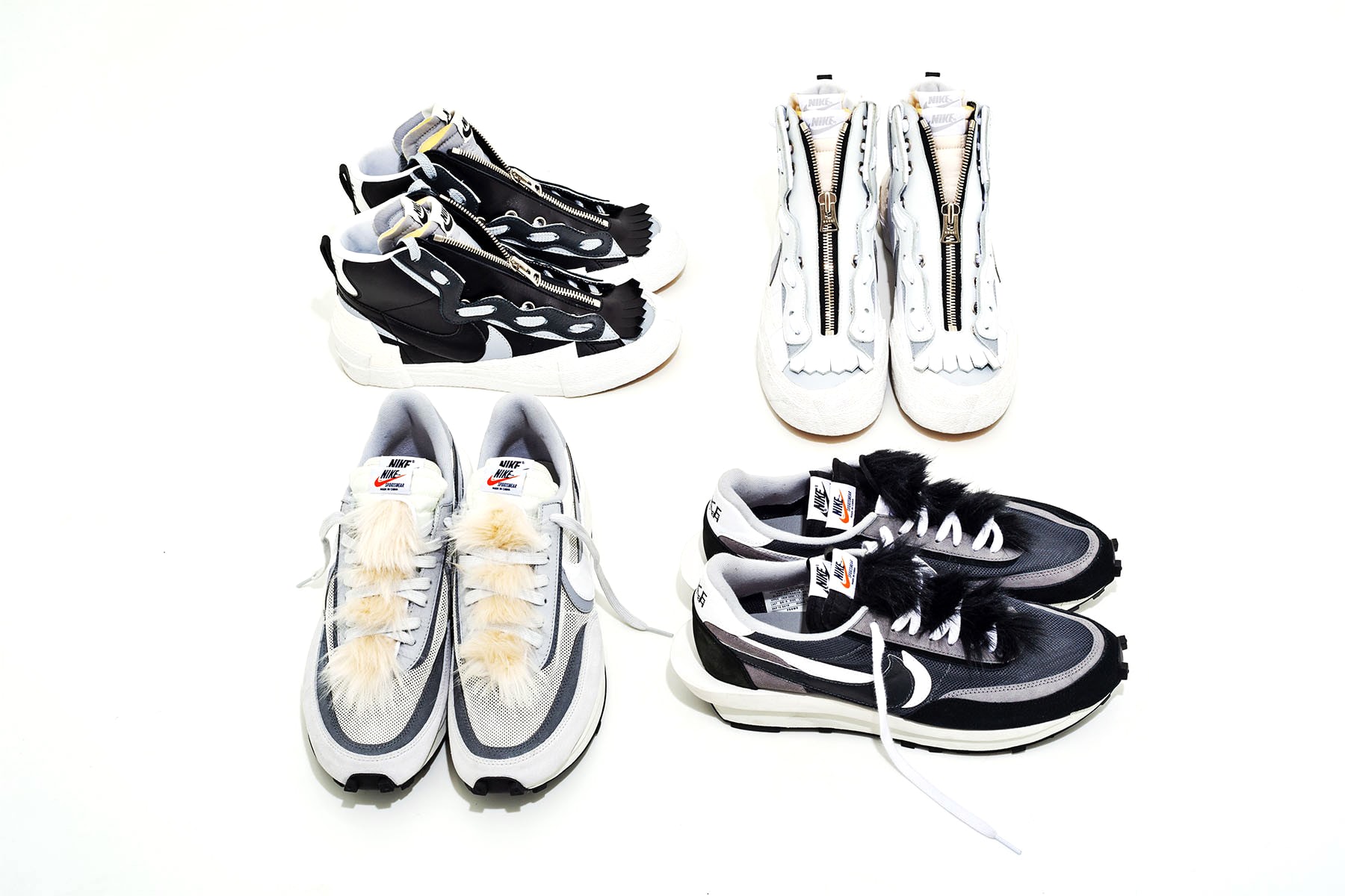 sacai x Nike Blazer Mid & LDWaffle Accessories japan exclusive chitose abe Nike Blazer Mid LDWaffle fur zip closures 