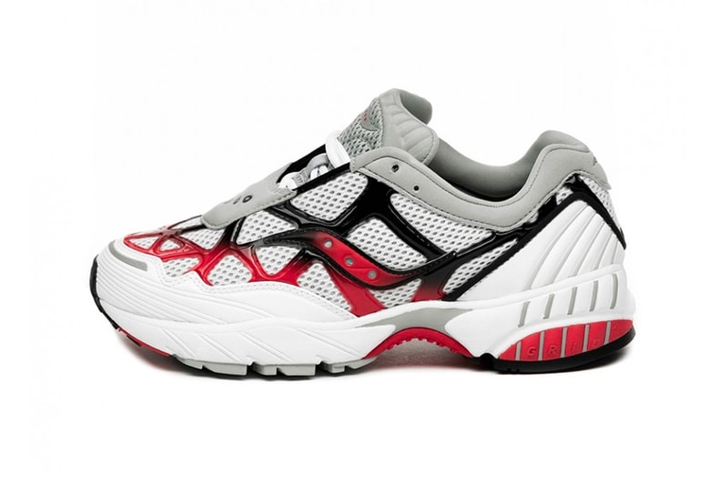 Saucony Grid Web White Grey Red 2000s sneaker performance trainer chunky mesh suede chunky thick textured textiles footwear retro throwback