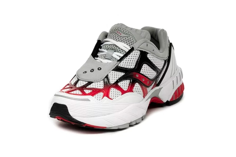 Saucony Grid Web White Grey Red 2000s sneaker performance trainer chunky mesh suede chunky thick textured textiles footwear retro throwback
