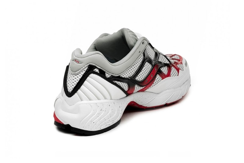 Saucony Grid Web White Grey Red 2000s sneaker performance trainer chunky mesh suede chunky thick textured textiles footwear retro throwback