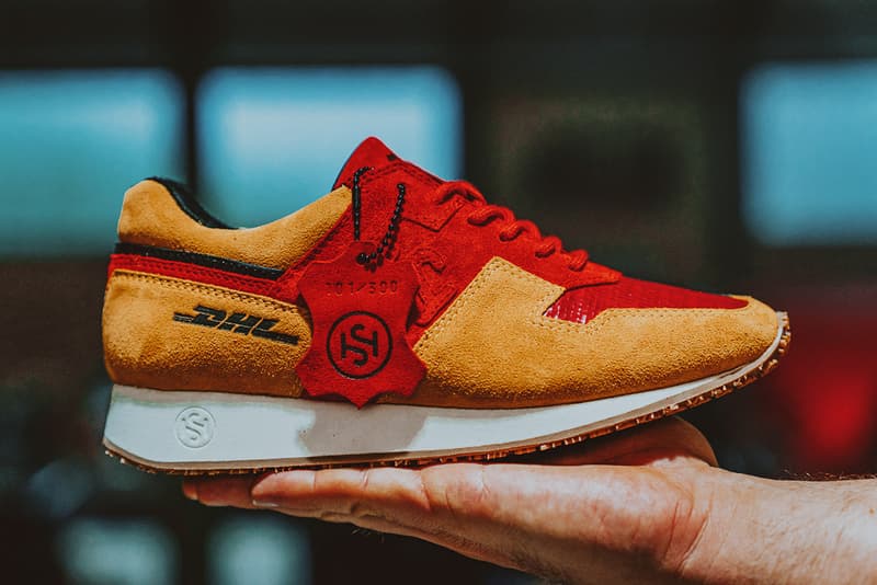 SONRA proto DHL-1 Budapester Shipping Company Sneaker Release Information Collaboration Hikmet Sugoer Recycled Sustainable Red Bags Tags Aviation Tag Boeing 757 300 Pairs Worldwide