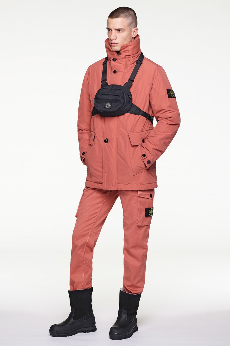 Stone Island Fall/Winter 2019 Lookbook Collection Jackets Pants Boots Blue Green Orange Bomber Jackets Knit Sweaters Crewnecks Hoodies