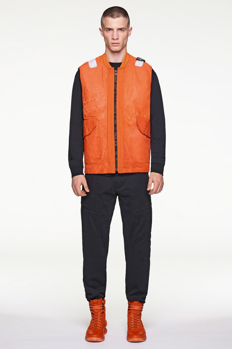 Stone Island Fall/Winter 2019 Lookbook Collection Jackets Pants Boots Blue Green Orange Bomber Jackets Knit Sweaters Crewnecks Hoodies