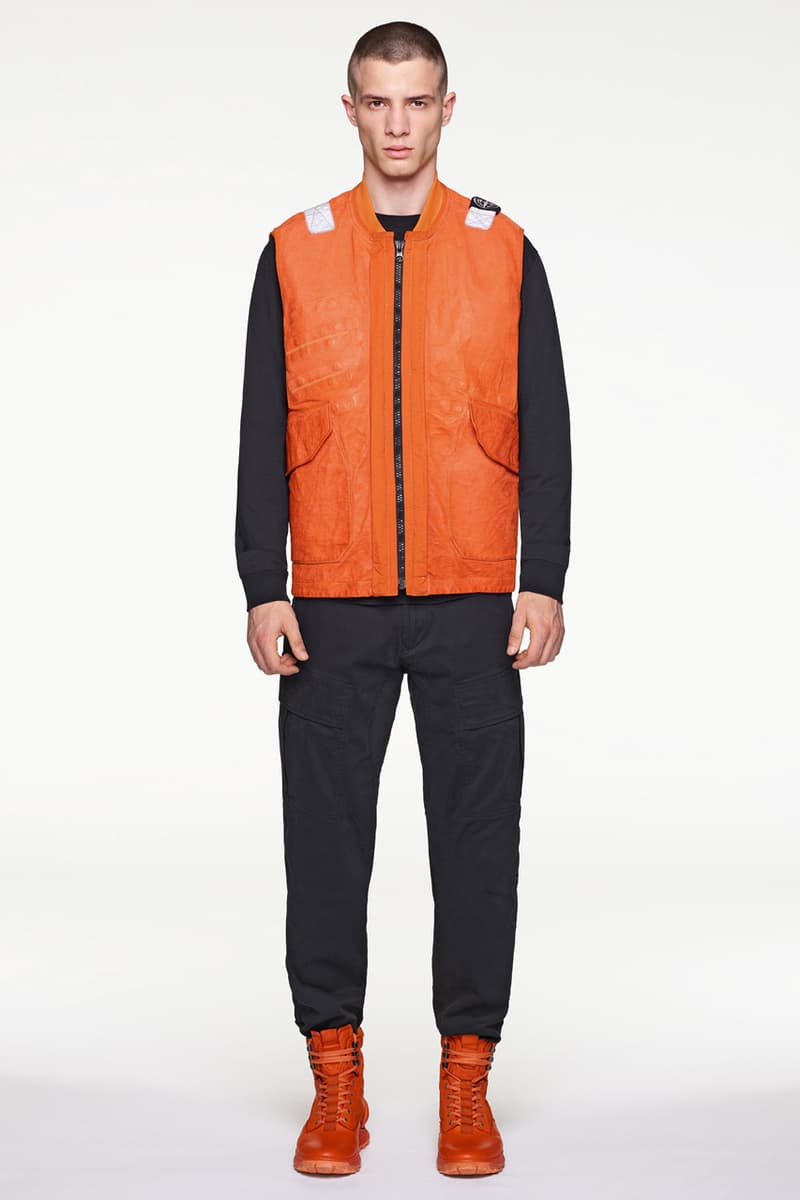 Stone Island Fall/Winter 2019 Lookbook Collection Jackets Pants Boots Blue Green Orange Bomber Jackets Knit Sweaters Crewnecks Hoodies