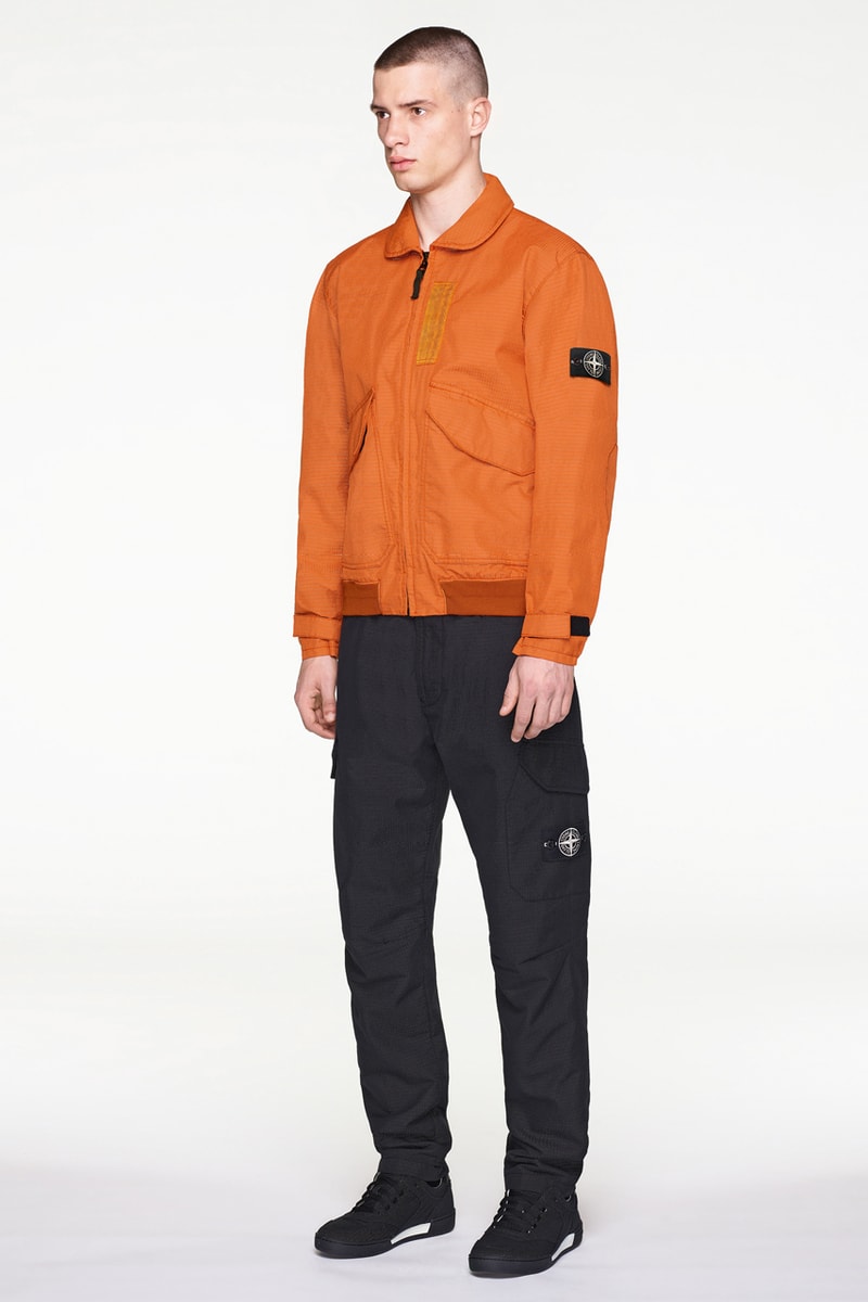 Stone Island Fall/Winter 2019 Lookbook Collection Jackets Pants Boots Blue Green Orange Bomber Jackets Knit Sweaters Crewnecks Hoodies