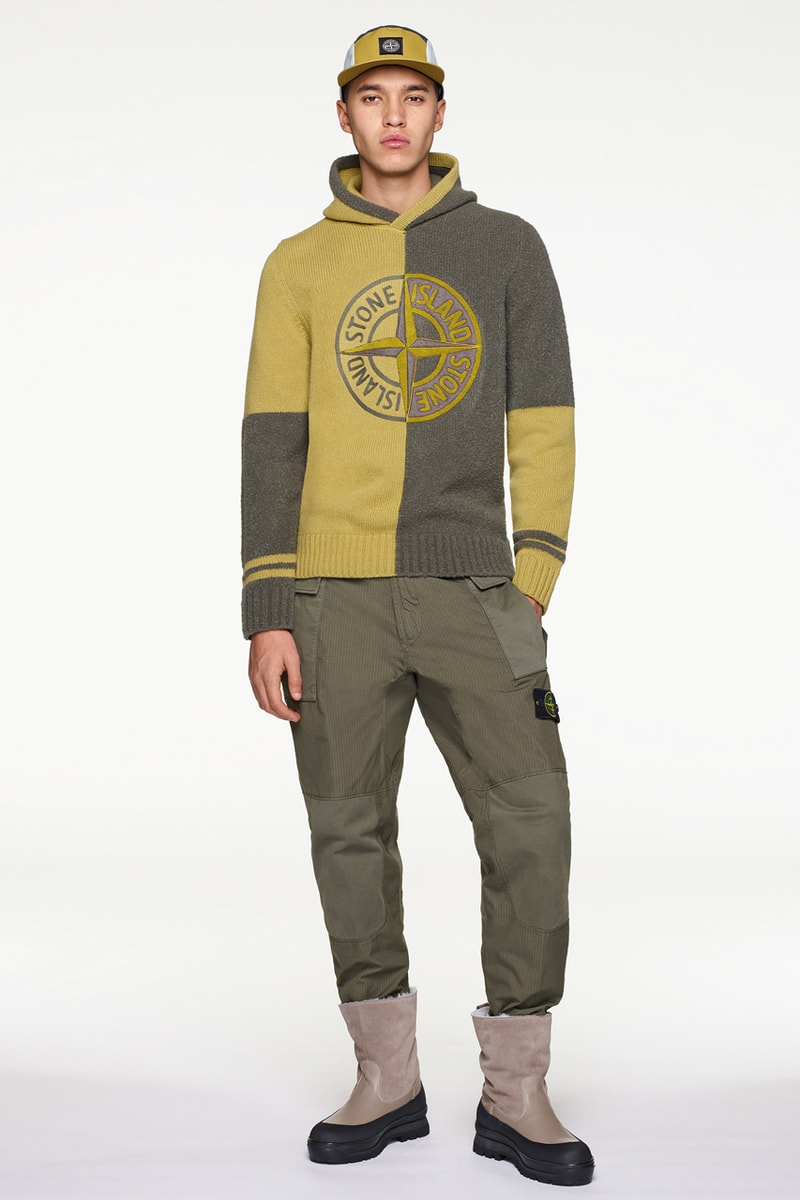 Stone Island Fall/Winter 2019 Lookbook Collection Jackets Pants Boots Blue Green Orange Bomber Jackets Knit Sweaters Crewnecks Hoodies