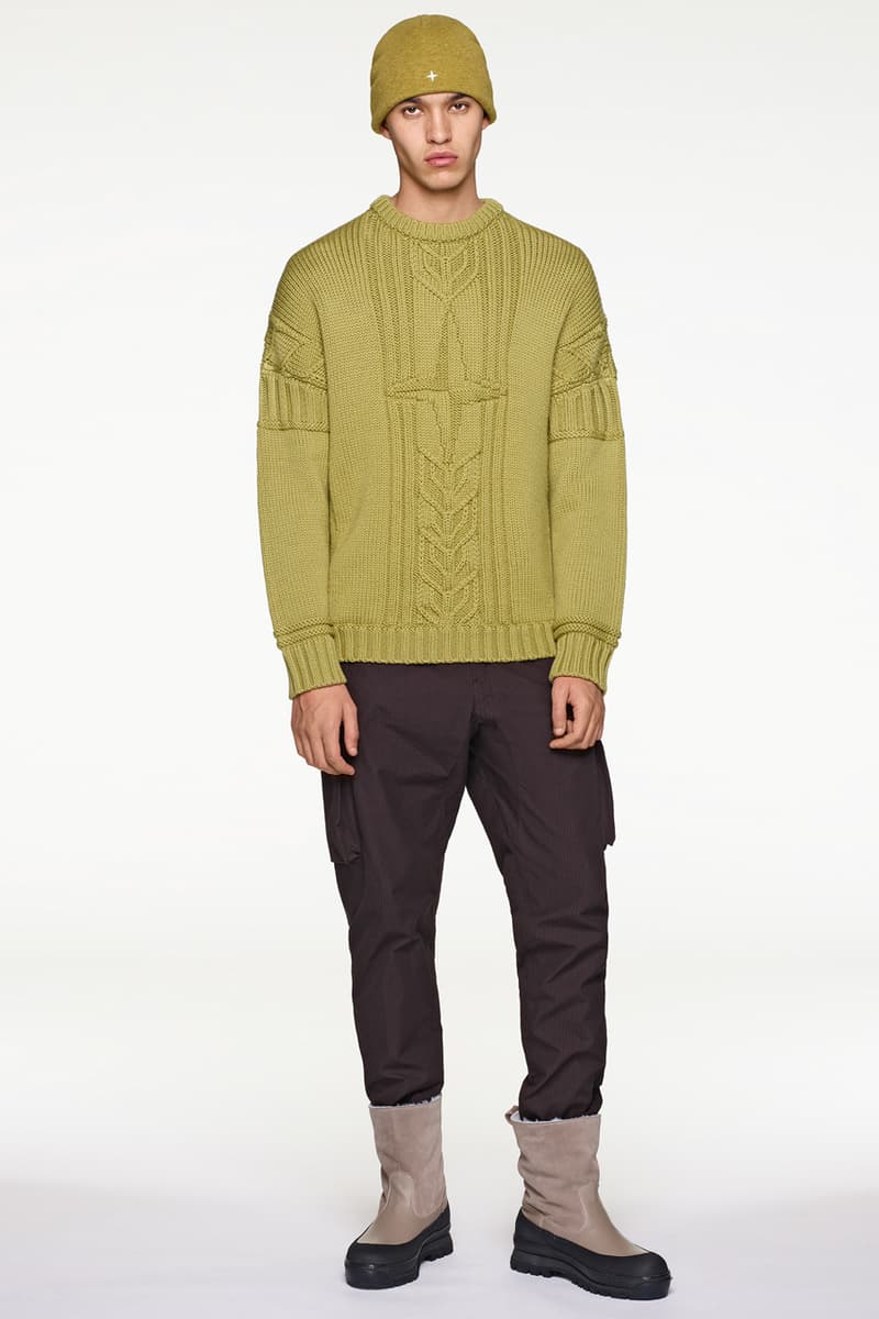 Stone Island Fall/Winter 2019 Lookbook Collection Jackets Pants Boots Blue Green Orange Bomber Jackets Knit Sweaters Crewnecks Hoodies