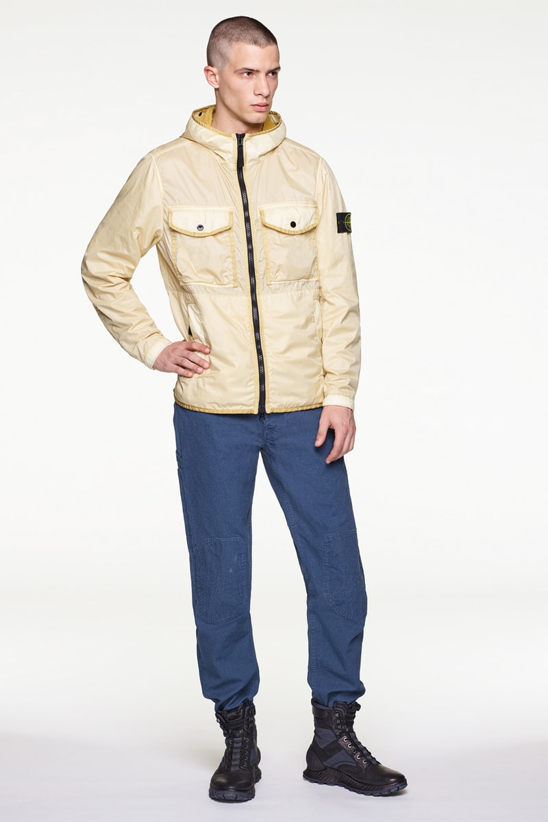 Stone Island Fall/Winter 2019 Lookbook Collection Jackets Pants Boots Blue Green Orange Bomber Jackets Knit Sweaters Crewnecks Hoodies