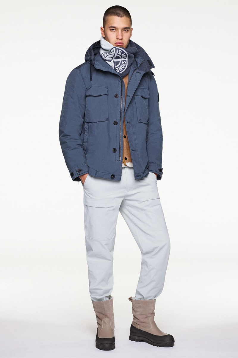 Stone Island Fall/Winter 2019 Lookbook Collection Jackets Pants Boots Blue Green Orange Bomber Jackets Knit Sweaters Crewnecks Hoodies