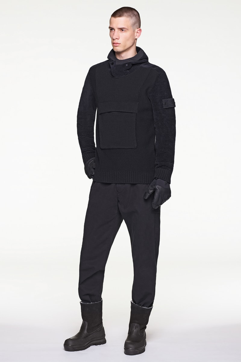 Stone Island Fall/Winter 2019 Lookbook Collection Jackets Pants Boots Blue Green Orange Bomber Jackets Knit Sweaters Crewnecks Hoodies