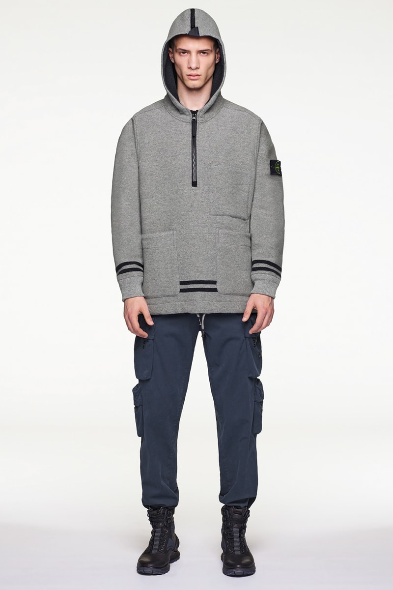 Stone Island Fall/Winter 2019 Lookbook Collection Jackets Pants Boots Blue Green Orange Bomber Jackets Knit Sweaters Crewnecks Hoodies