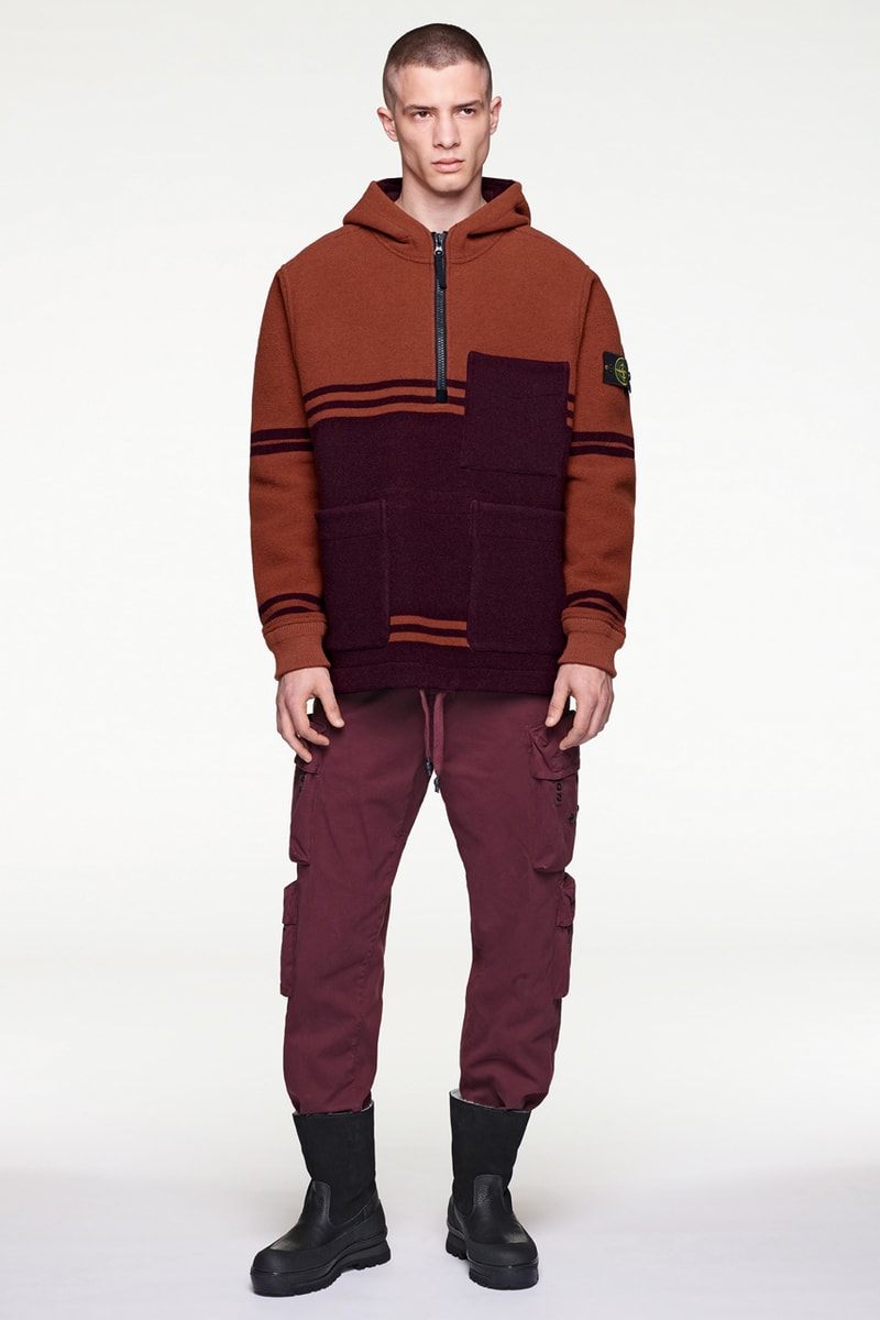 Stone Island Fall/Winter 2019 Lookbook Collection Jackets Pants Boots Blue Green Orange Bomber Jackets Knit Sweaters Crewnecks Hoodies