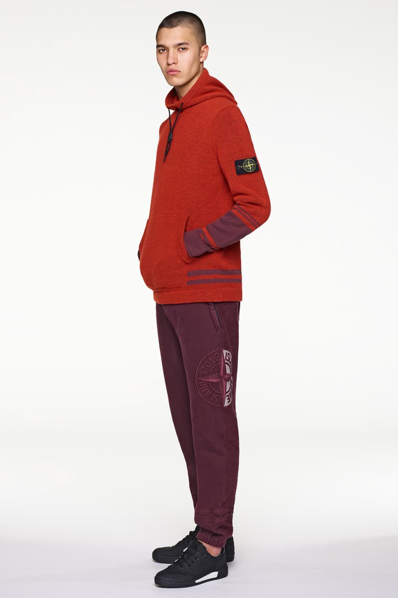 Stone Island Fall/Winter 2019 Lookbook Collection Jackets Pants Boots Blue Green Orange Bomber Jackets Knit Sweaters Crewnecks Hoodies
