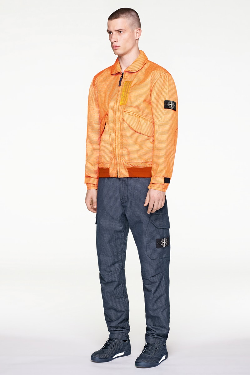 Stone Island Fall/Winter 2019 Lookbook Collection Jackets Pants Boots Blue Green Orange Bomber Jackets Knit Sweaters Crewnecks Hoodies