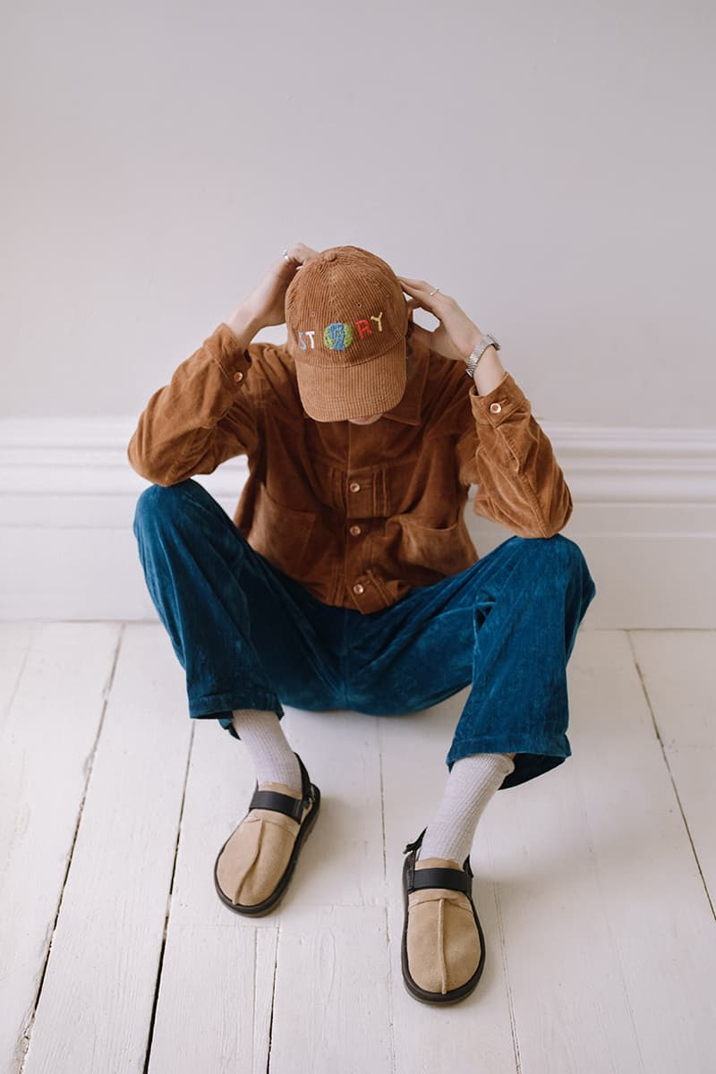 STORY mfg. "Earthtone" Fall/Winter 2019 FW19 Collection Lookbook Images Season British Brand Sustainable Organic Materials Plant-Powered Fabrics Dyes India Renewable Energy Cotton Cutouts Paper Labels Pub Culture 