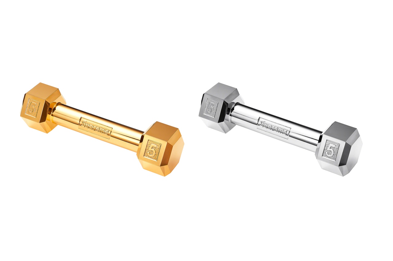 Supreme Fall/Winter 2019 Accessories Gold Silver Dumbbells 5 lbs pounds