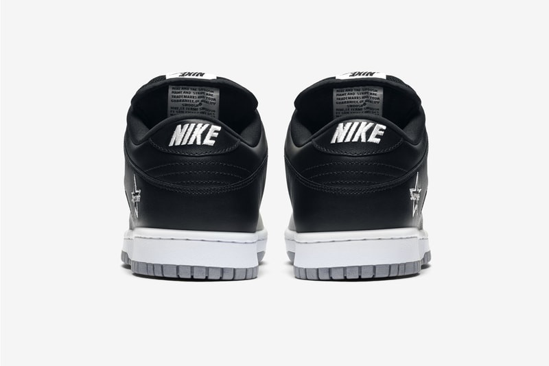 Supreme x Nike SB Dunk Low "Black/Metallic Silver" fall/winter 2019 collection collaboration swoosh logo official photos