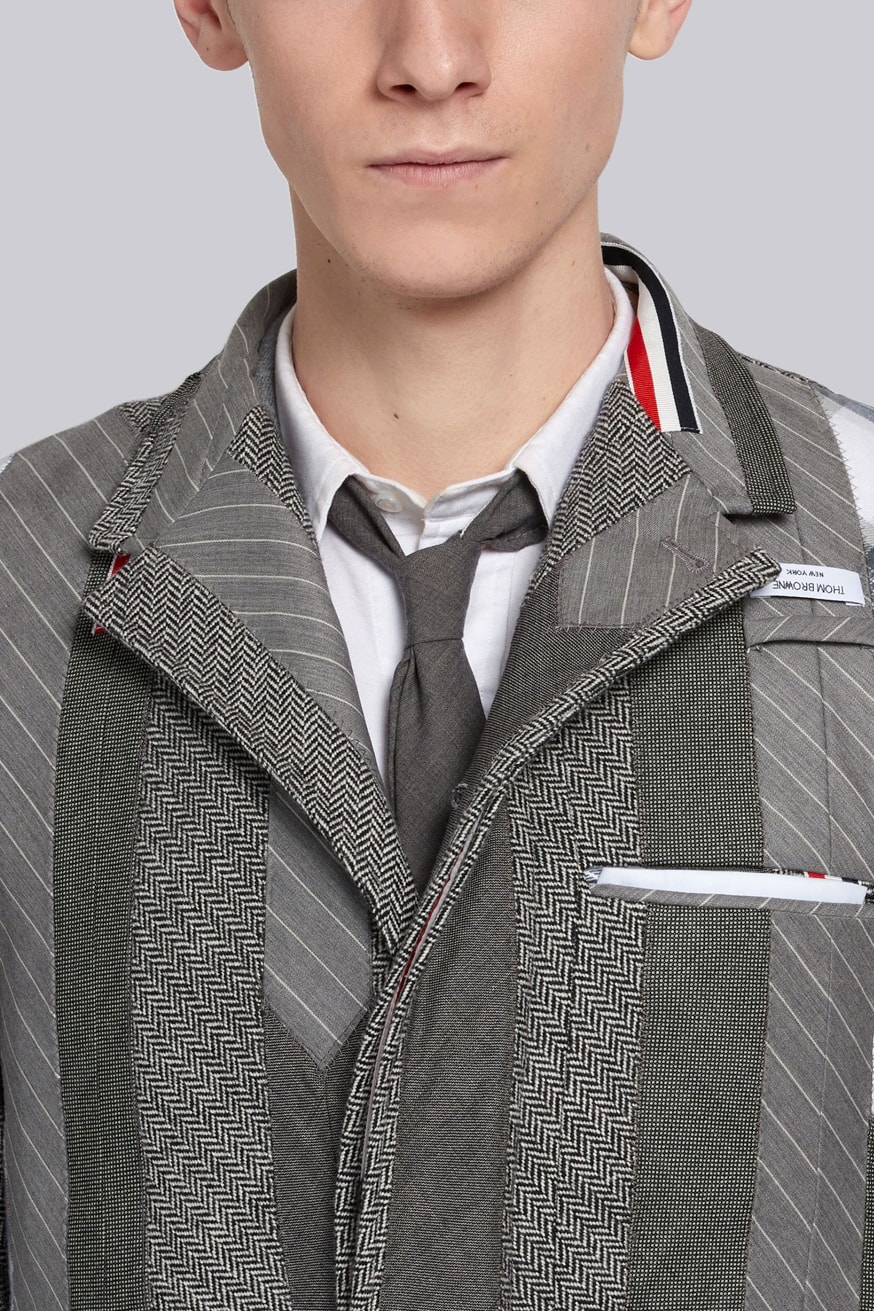 Thom Browne Tie Inserts Single Breasted Coat Release patchwork outerwear jackets 