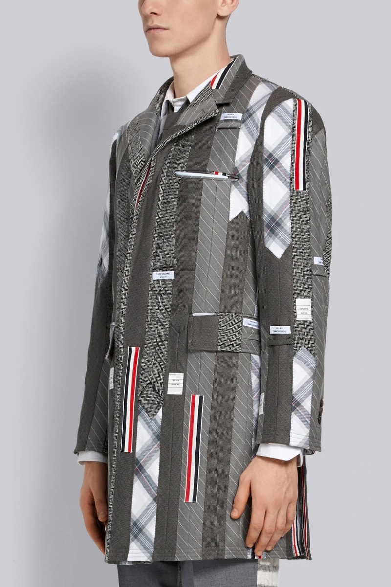 Thom Browne Tie Inserts Single Breasted Coat Release patchwork outerwear jackets 