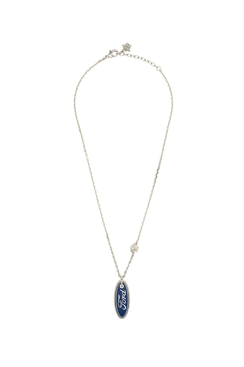 Versace x Ford Stainless Steel Logo Necklace Release Information Cop Online Browns Blue Oval Automotive Inspiration Medusa Head Charms  
