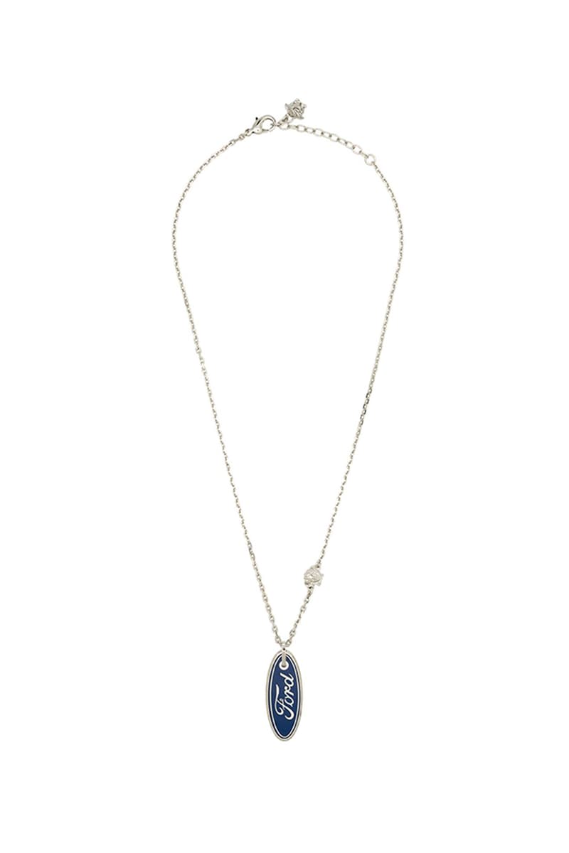 Versace x Ford Stainless Steel Logo Necklace Release Information Cop Online Browns Blue Oval Automotive Inspiration Medusa Head Charms