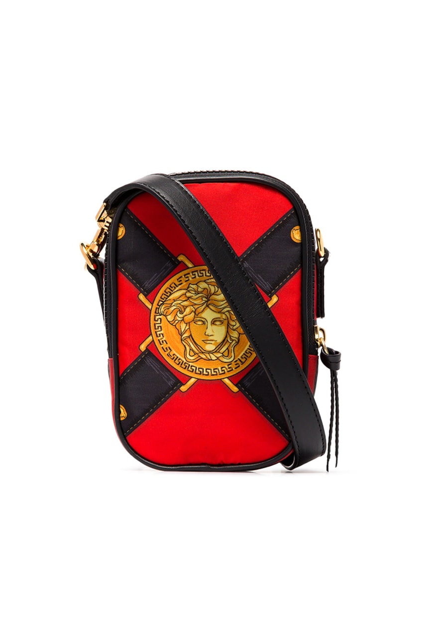 Versace Medusa Print Shoulder Bag Red Black Yellow Browns Gold Hardware Leather