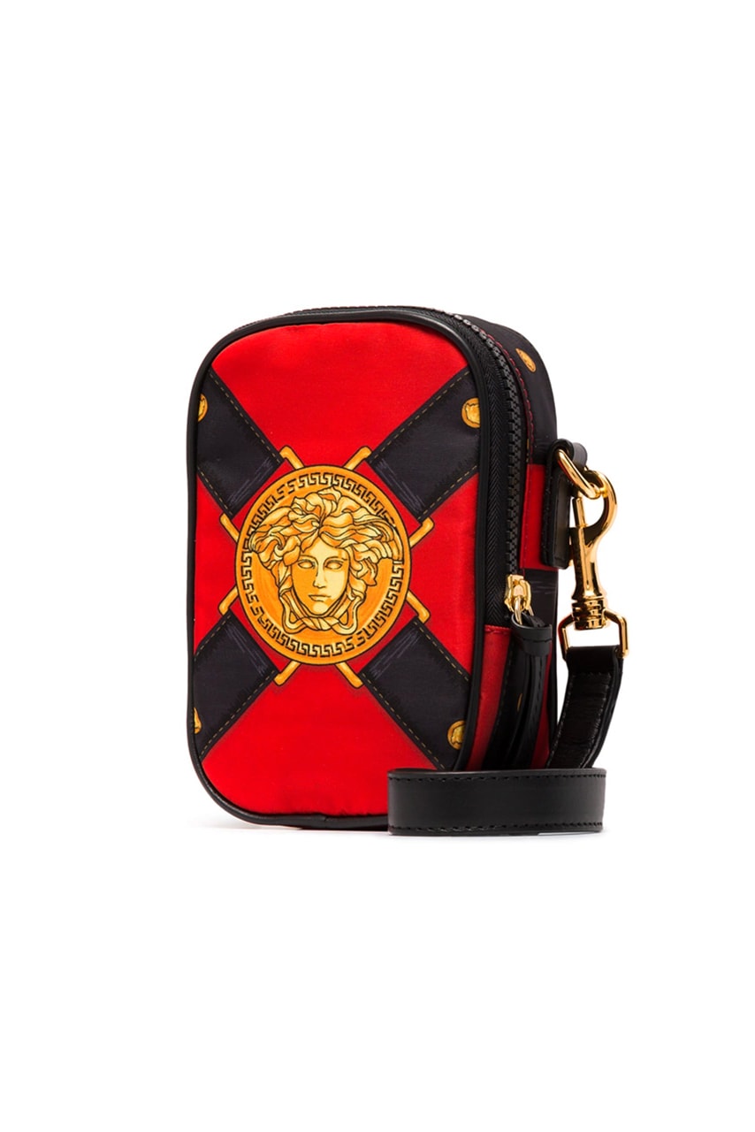 Versace Medusa Print Shoulder Bag Red Black Yellow Browns Gold Hardware Leather