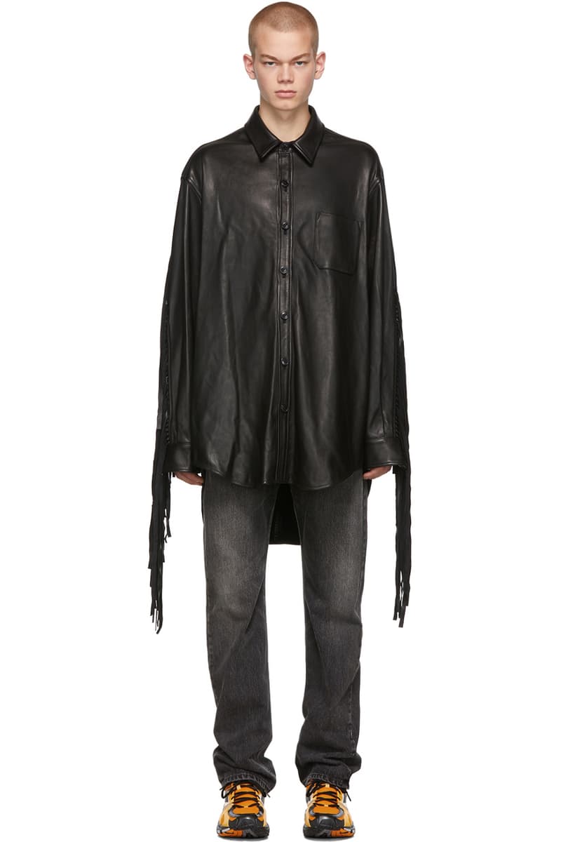 vetements black lambskin leather fringe shirt release fall 2019 collared button down