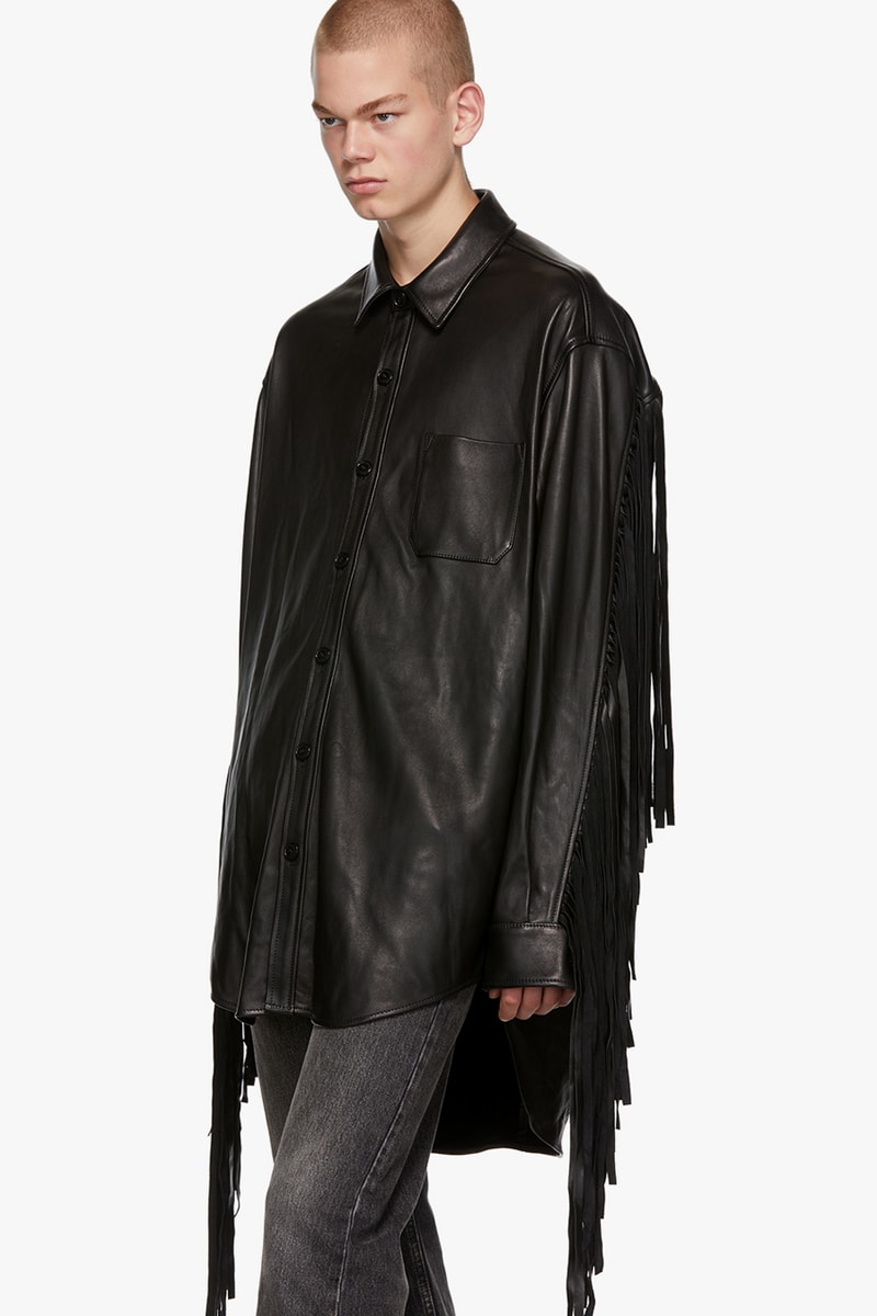 vetements black lambskin leather fringe shirt release fall 2019 collared button down 