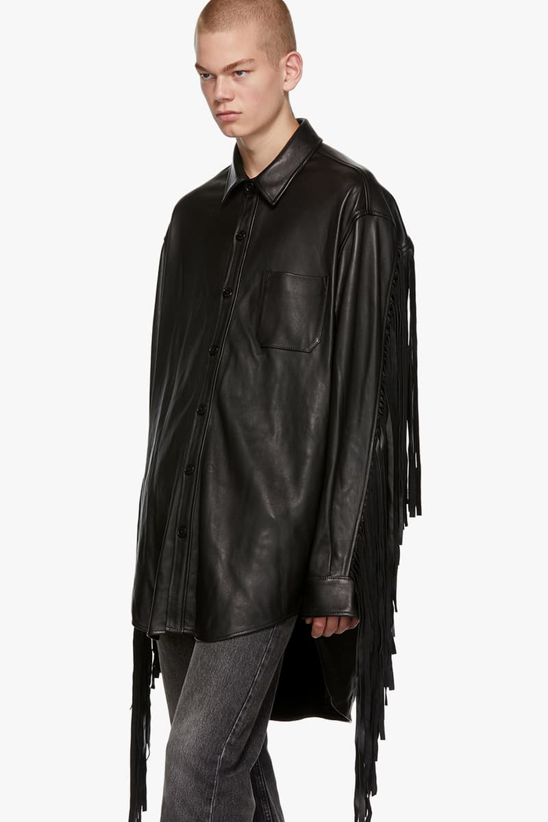 vetements black lambskin leather fringe shirt release fall 2019 collared button down